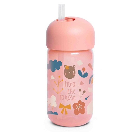 Drinkbeker met rietje forest roze