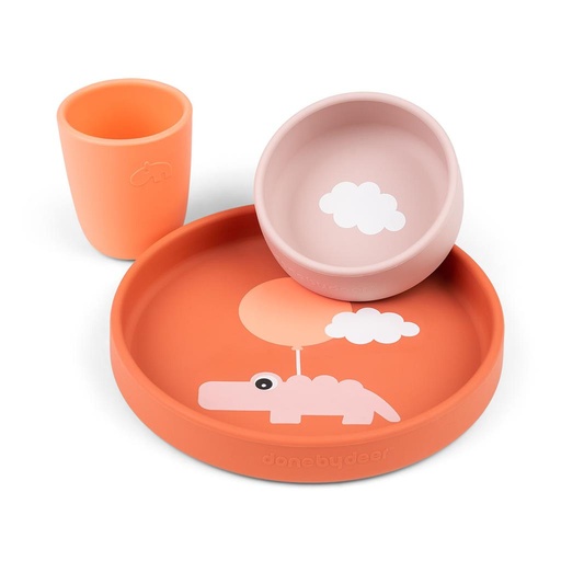 Eetset (silicone) Happy clouds papaya